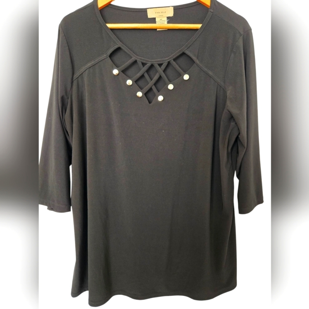 Diana Belle Black Top with Silver Accents Size 2x